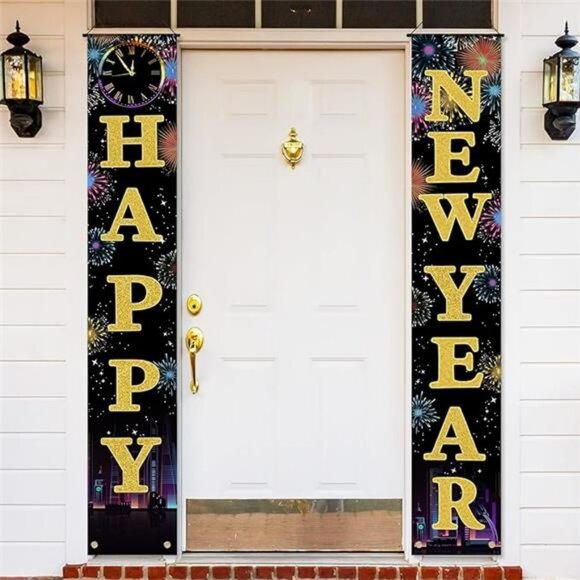 Happy New Year Door Banner Porch Signs Welcome Banner for Home Holiday Winter - Picture 8 of 8